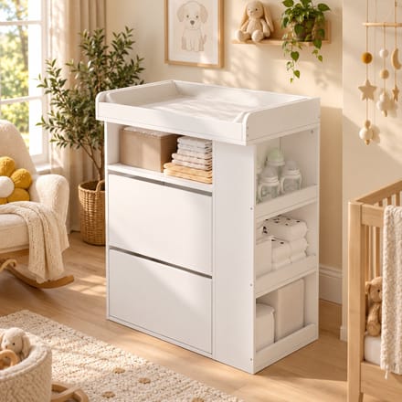 Luiercommode - Kaptafel - Opslagkastje - Commode Kast - Multifunctioneel Ladekast - Met Afneembare Verschoonunit - Met lades - Verstelbare reling - Met open vakken - 82x50x100 cm - Stabiel en duurzaam - Wit