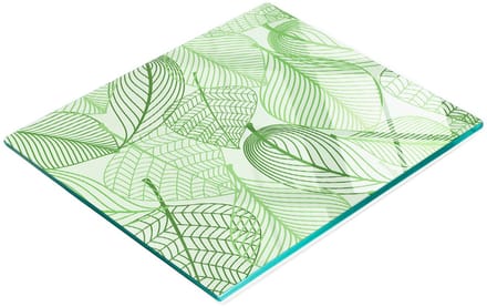 Decoratieve snijplank van gehard glas met bladmotief, 60x52 cm