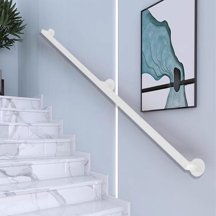 Trapleuning Set - Wandmontage Leuning - Veiligheid Binnen - Smeedijzer Metaal - Tot 600cm - Wit