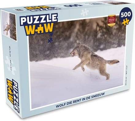 Puzzel Wolf die rent in de sneeuw - Legpuzzel - Puzzel 500 stukjes