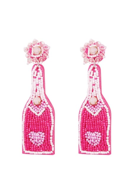 Bijoutheek Oorknoppen Fles Champagne Fuchsia