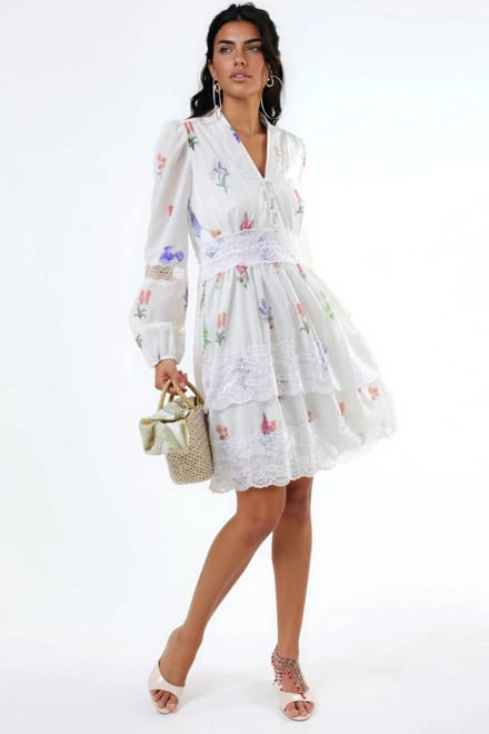 Florale Kant Mini-jurk met V-hals