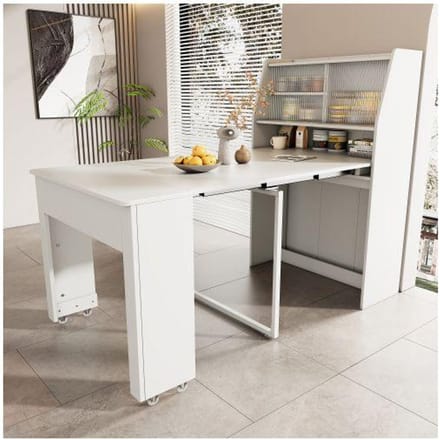 Table de salle à manger extensible, L52/132.5*L80*H76 cm, Table de salle à manger multifonctionnelle à faible encombrement, Blanc blanc
