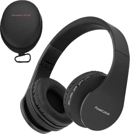 PowerLocus P1 Bluetooth Koptelefoon – Draadloos – Over Ear – Met Microfoon – Inklapbaar - incl. Hoes – Zwart