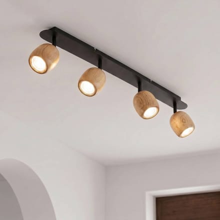 Lindby - buitenspot - 4lichts - Metaal, rubberhout - H: 15.9 cm - GU10 - zwart, licht hout