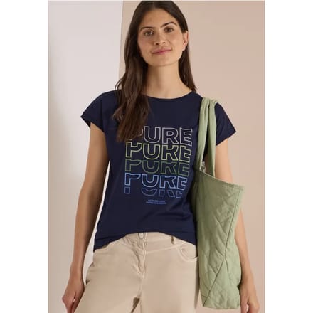 Shirt met boothals en opdruk aan de voorkant