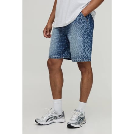 Relaxed Denim Shorts Met Laserprint | Mid Blue | Size 34