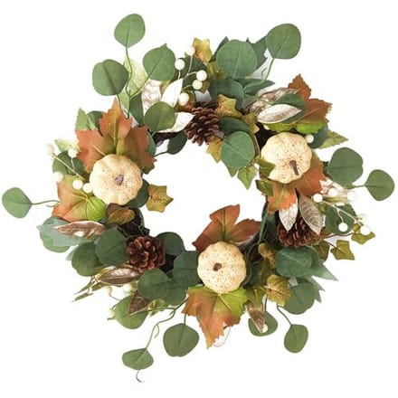 Daisy Darcy 50 cm Herfst Pompoenkrans Rotan Basis Natuurlijk Materiaal: Dennenappel