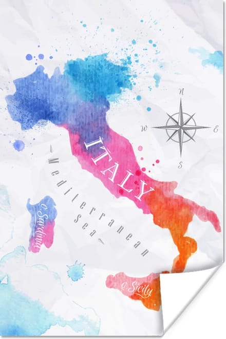 Poster - Wereldkaart - Olieverf - Italië - 80x120 cm