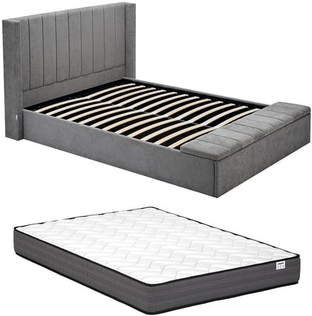 Vente-unique Bed met opbergruimte stof grijs 140 x 190 cm