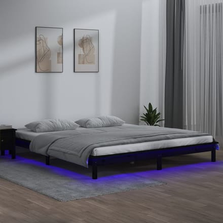 vidaXL - Bedframe - LED - massief - hout - zwart - 120x190 - cm