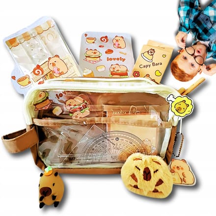Capybara etui schoolset met accessoires - 12 potloden en een liniaal