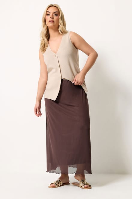 Yours Chocoladebruine Rok Van Netstof Size 42