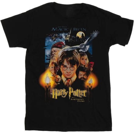 Harry Potter Jongens De Steen der Tovenaars Poster T-Shirt (Zwart)