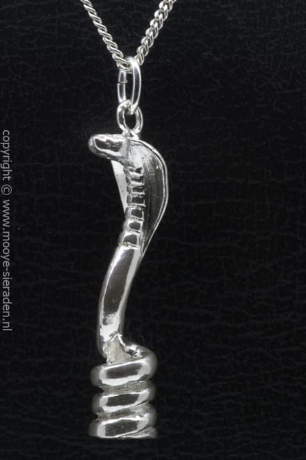 Zilveren Cobra slang XL ketting hanger