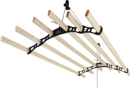 Kledingrek plafond katrol - zwart - 2m - 6 dennenhouten latten