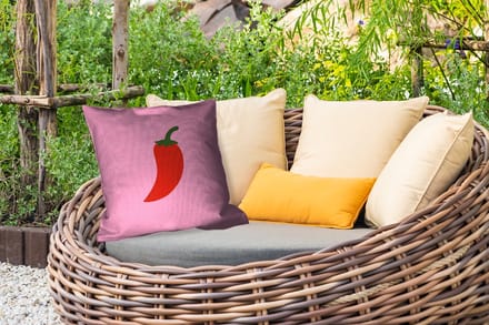 Buitenkussen - Peper - Rood - Illustratie - 45x45 cm - Weerbestendig