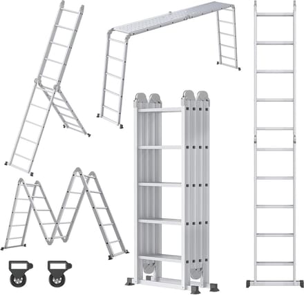 Multifunctionele Aluminium Vouwladder 6-in-1 Met Steigerplatform, 150 kg Draagvermogen