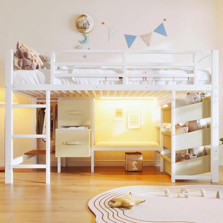 Halfhoog Bed - Slaapbank Metaal - Ontspannen Wonen - Geïntegreerde Ledstrips - 90 x 200 cm - Wit