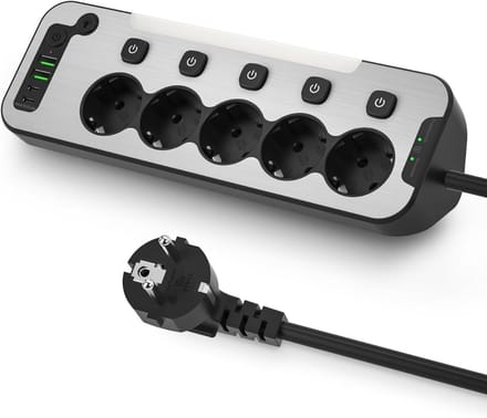 Stekkerdoos met USB - Verdeelstekker - Stopcontact Splitter - Wit en Grijs