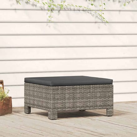 vidaXL - Tuinvoetenbank - met - kussen - grijs - poly - rattan