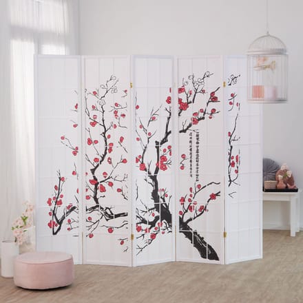 Homestyle4u Kamerscherm - 220x179 cm - wit - 5-delig - kersen