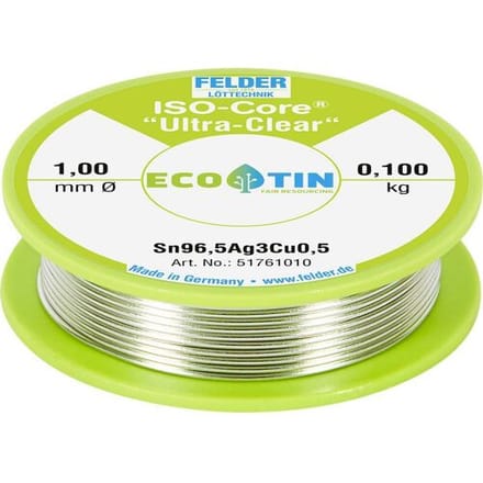 Felder ISO-Core Ultra Clear SAC305 Soldeertin Spoel Sn96,5Ag3Cu0,5 0.100 kg 1 mm