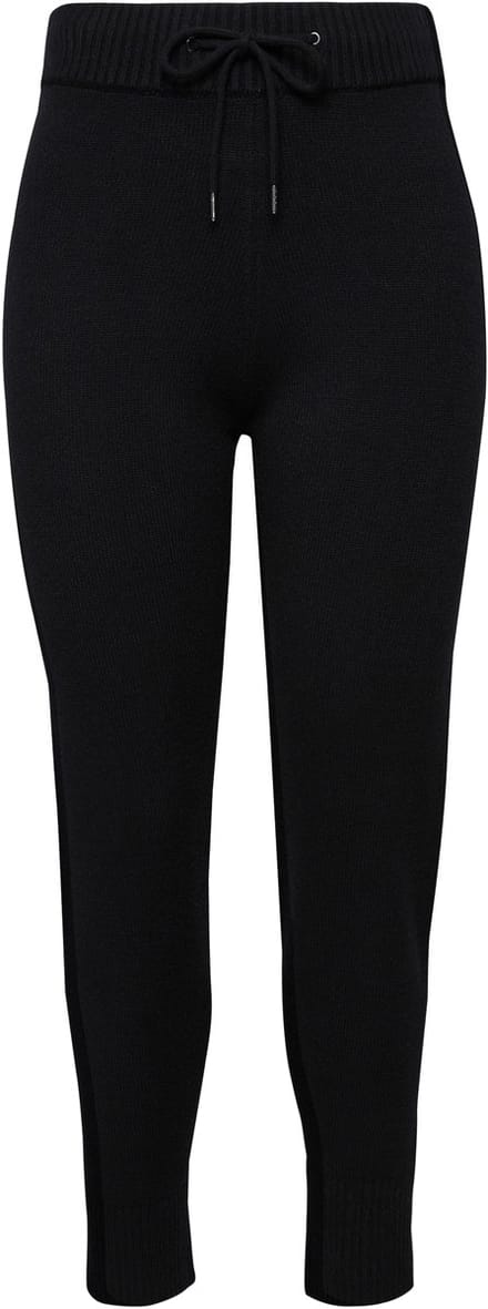 Ulla Popken - Dames - Grbreide broek brede geribbelde tailleband koord - Zwart - Maat 54+