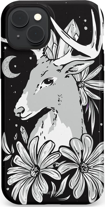 Casetastic hoesje geschikt voor Apple iPhone 15 Plus - MagSafe - Dubbellaagse bescherming - Lunagewei - Fashion Case - Zwart Lichtgrijs Wit