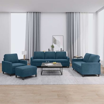 vidaXL - 4-delige - Loungeset - met - kussens - fluweel - blauw