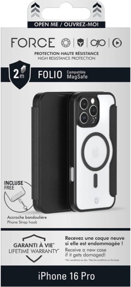Force Case, Hoesje geschikt voor iPhone 16 Pro - MagSafe Versterkt Folio, Zwart
