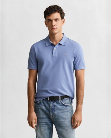 Gant Polo Fine Shield Short Sleeve Piqué Uni Faded Denim / male