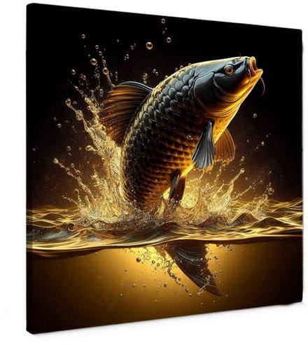 Canvas Schilderij - Midnight Carp - 50x50 cm - goud - Wanddecoratie - karper