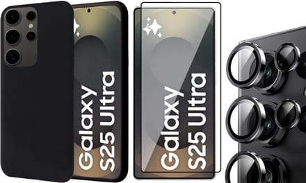 Hoesje geschikt voor Samsung Galaxy S25 Ultra - Screenprotector Glas & Camera Protector - Mat Back Case Zwart