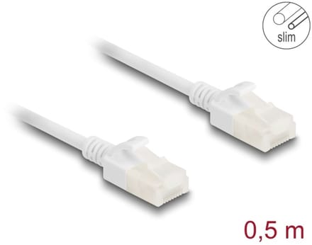 Delock RJ45 Network Cable Cat.6A plug to plug with robust latch for industrial use U/UTP Slim 0.5 m white