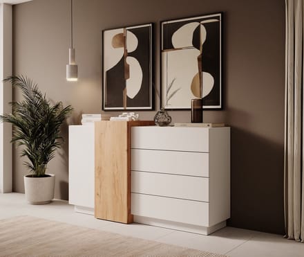 Meubella - Dressoir Three - Wit - Eiken - 160 cm