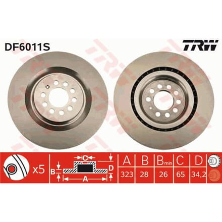 Remschijf TRW DF6011S voorkant, geventileerd, 1 Stuk