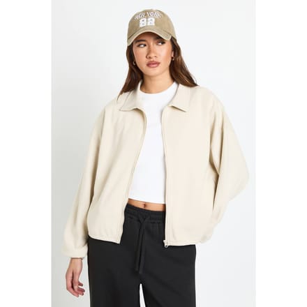 boohoo Dames Interlock Bubble Zoom Rits Bomber Sweatshirt | Cream | Maat: XL