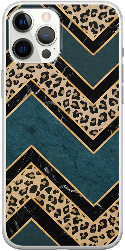 Leuke Telefoonhoesjes - Geschikt voor iPhone 12 Pro Max - Luipaard zigzag - Soft case - TPU - Multi