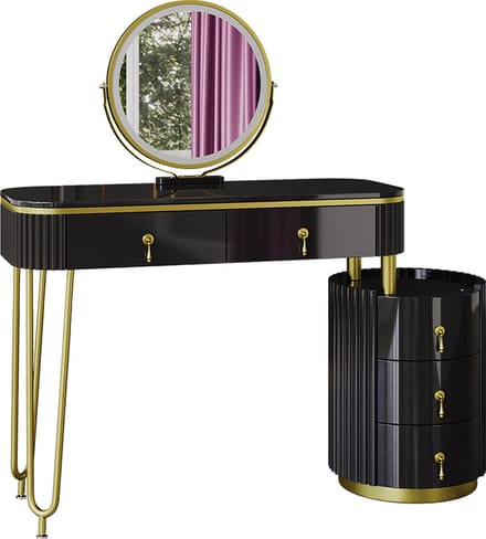 Vicco Kaptafel met licht Charlène, Zwart, 100 cm met LED-spiegel