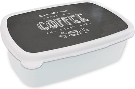 Broodtrommel Wit - Lunchbox - Brooddoos - Study - Studeren - Koffie - Studenten - Quote - 18x12x6 cm - Volwassenen