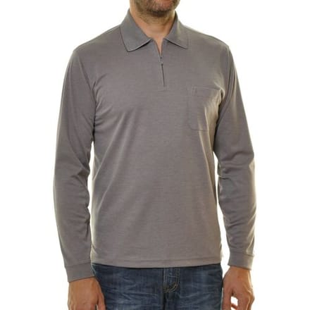 Ragman Zipper Softknit Polo Longsleeve Breast Pocket Silver / male