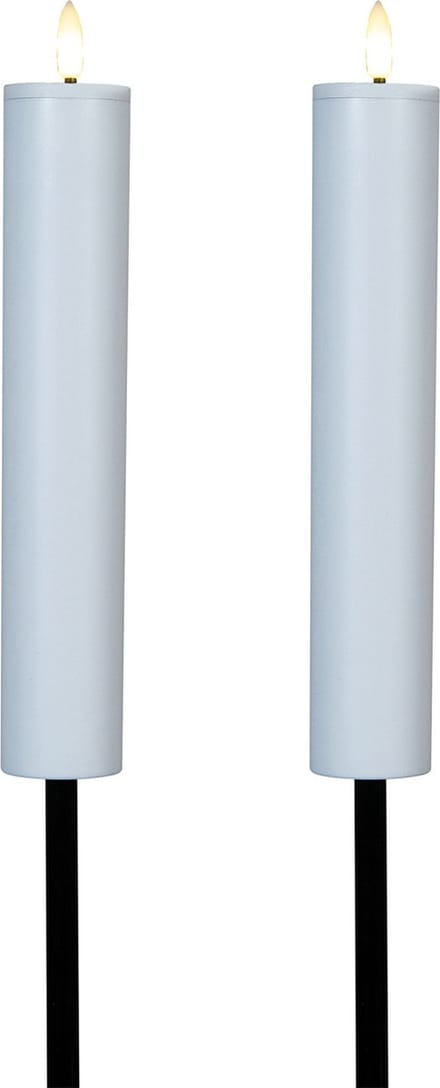 Anna Collection solar kaars fakkel - 2x - wit - tuinsteker - H76 cm - 3D lont - tuinlamp