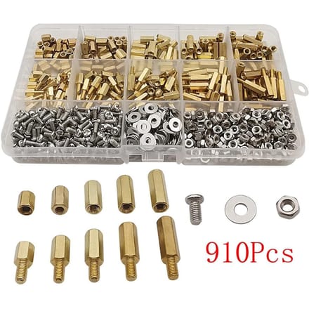 910 stuks set M3 Mannelijk Vrouwelijk Zeskant Messing Afstandshouder Kit met Schroef Moer en Ring pcb moederbord afstandshouder Assortiment