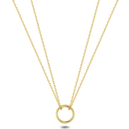 Twice As Nice Halsketting in goudkleurig edelstaal, dubbele ketting, open cirkel 40cm+5cm