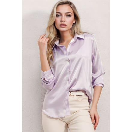 Satin Lange Mouw Knopshirt