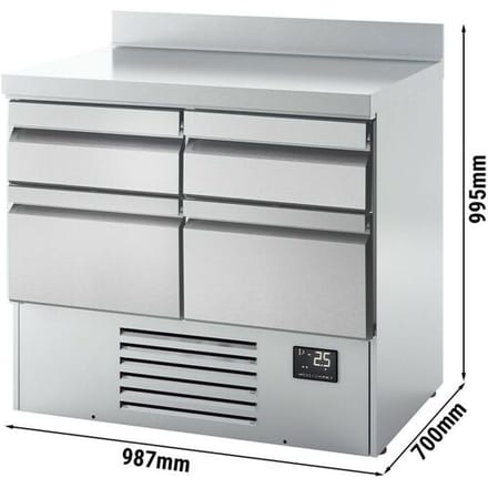 GGM Gastro Kühltisch Premium PLUS - 978x700mm - mit 4 Schubladen - mit Aufkantung