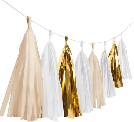 Diy Slinger Met Kwastjes 300 Cm Papier/folie Beige/wit/goud