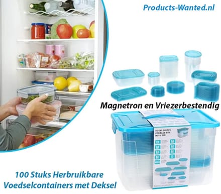 100 Stuks Herbruikbare Voedselcontainers met Deksel voor Magnetron en Vriezerbestendig