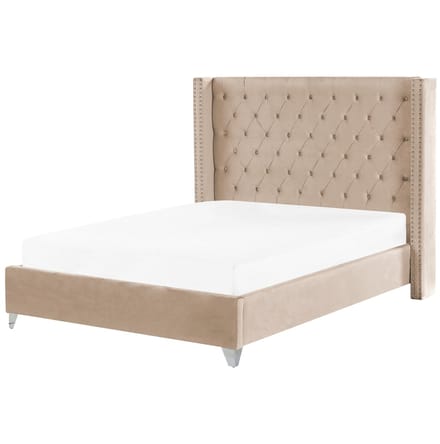 LUBBON - Tweepersoonsbed - Beige - 160 x 200 cm - Fluweel